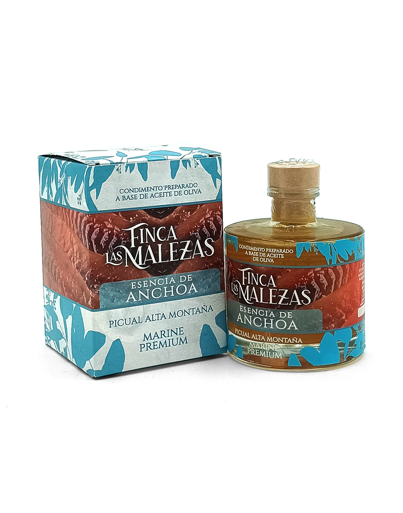 1776794962491 - El Gourmext de Casa Chino Box and bottle of Finca Las Malezas Esencia de Anchoa olive oil seasoning (Marine Premium).