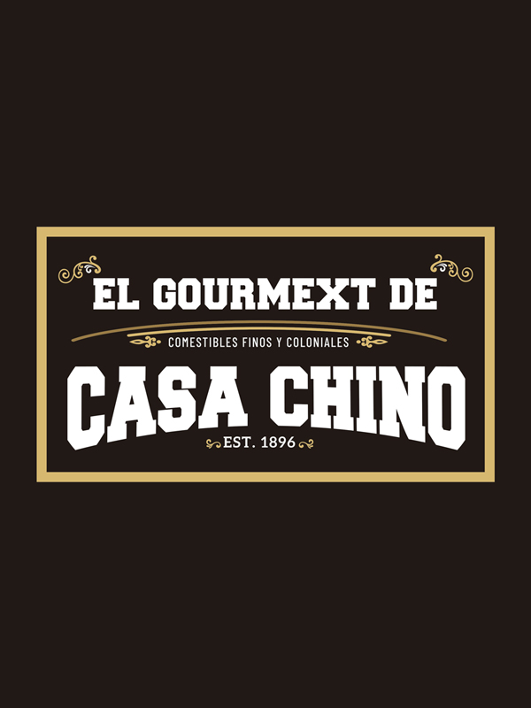 Logo for 'El Gourmext de Casa Chino' with a gold border on a dark background; features 'Casa Chino' in large white letters and 'Est. 1896' beneath.
