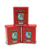 Three red tin cans of Pimentón El Ángel spicy paprika stacked in a pyramid, each with an angel crest label.
