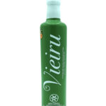 Tall green bottle of extra-virgin olive oil with a white cap, labeled in white cursive and Spanish text on a white background.