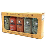 1776794963303 - El Gourmext de Casa Chino Box of six glass spice jars in a brown windowed package, brand Especias del Sol with sun logos visible.