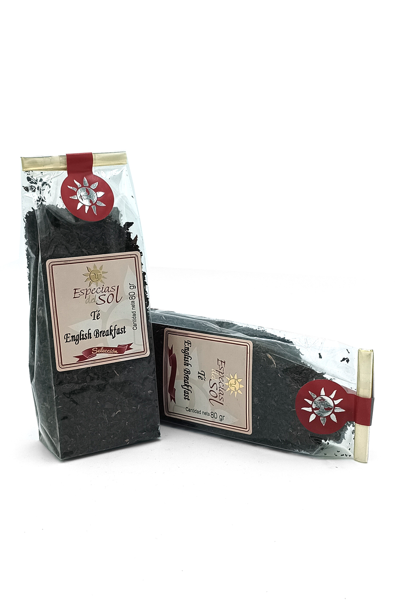1776794963493 - El Gourmext de Casa Chino Two foil-wrapped packages of Especial del Sol English Breakfast tea, 80 g each, with a sun logo on the label and red seal at the top corner.