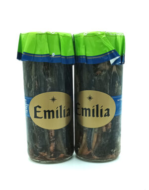 1778794819432 - El Gourmext de Casa Chino Two glass jars of Emilia brand cured sausages with bright green foil caps and gold Emilia labels.