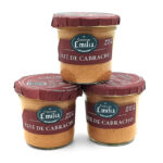 1778794819623 - El Gourmext de Casa Chino Three glass jars of Paté de Cabracho from Conservas Emilia with burgundy labels and red lids on a white background.