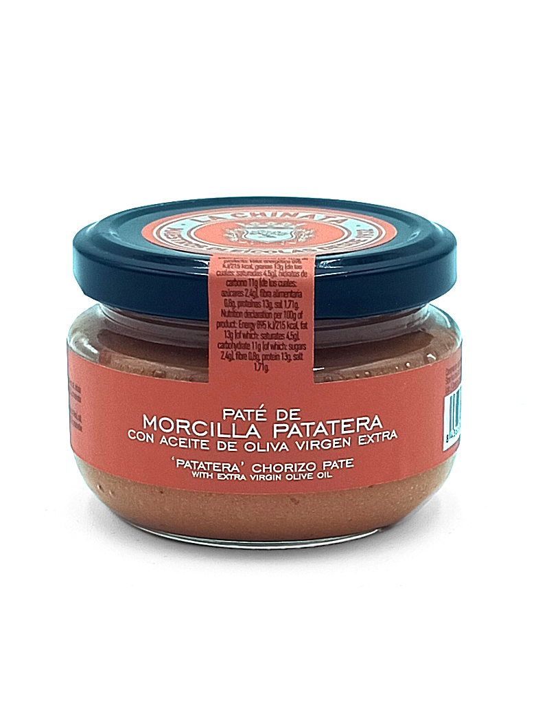 1778794819964 - El Gourmext de Casa Chino Glass jar of paté de morcilla with an orange label and a dark blue lid