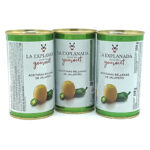 1778794820262 - El Gourmext de Casa Chino Three tins of La Explanada gourmet jalapeño-stuffed olives, 350 g each, shown in a row on a white background.